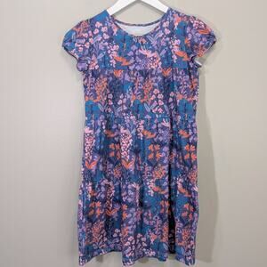 Garnet Hill Girls Dress Organic Cotton Cap Sleeve Tiered - Size L